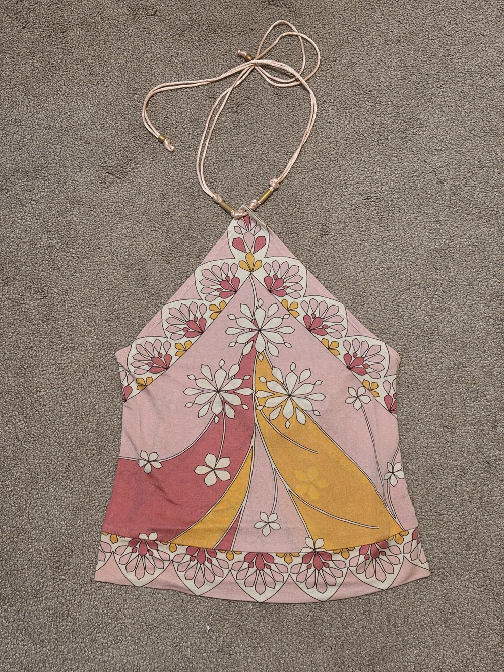 Banana Republic Silk Pink & Yellow Geometric Floral Halter Top - Picture 1 of 4